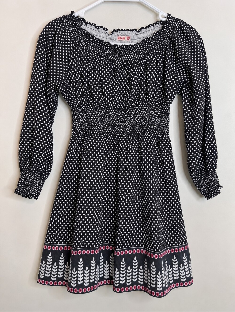 Kit+Lili long Sleeve Smocked Lined Boho Dress, Girls Size 8